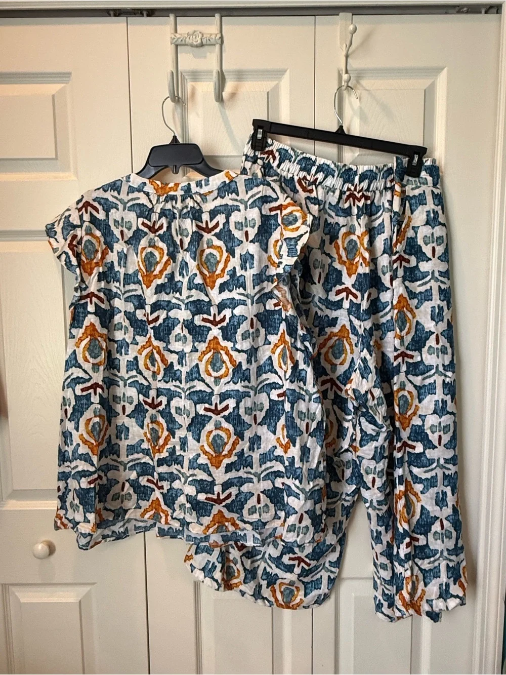 # Christian Siriano Multicolor Ikat Print Two-Piece Linen-blend Pant Set (3X/2X)